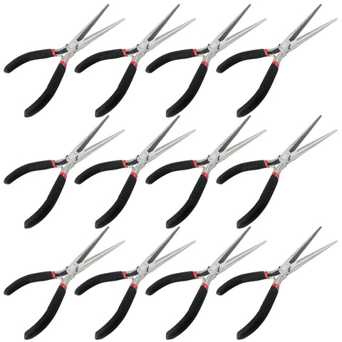 GINLANK 6-inch needle nose pliers with red-black handle for precise jewelry work.
