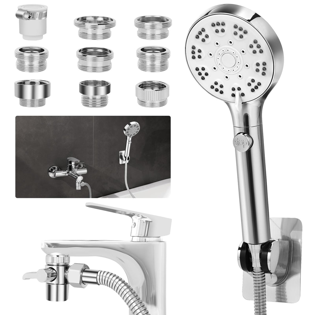 GINOOJY bathtub faucet shower kit with 79-inch hose for easy reach and thorough rinsing.