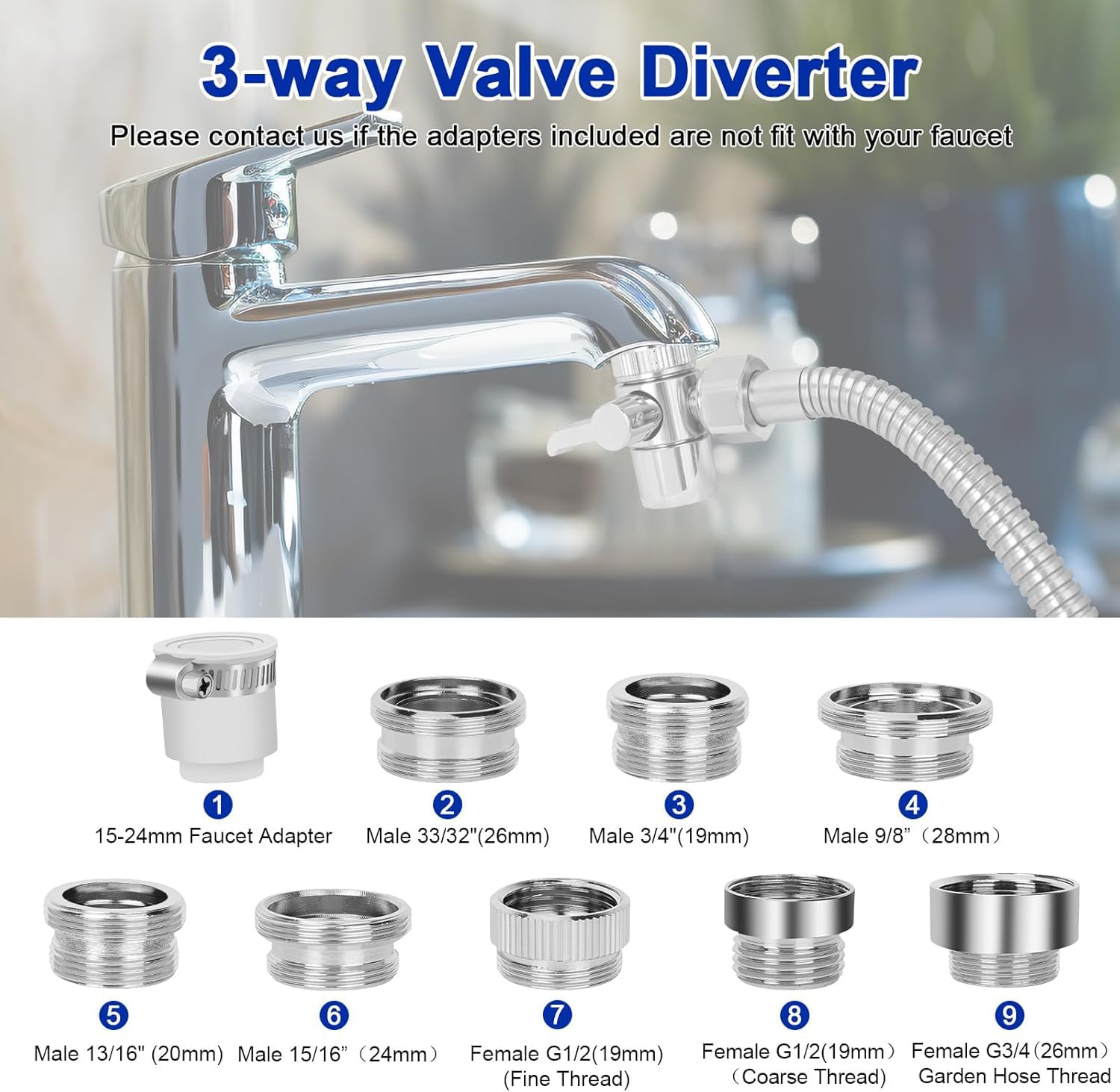 GINOOJY nine adapters cover diverse faucet sizes for compatibility.
