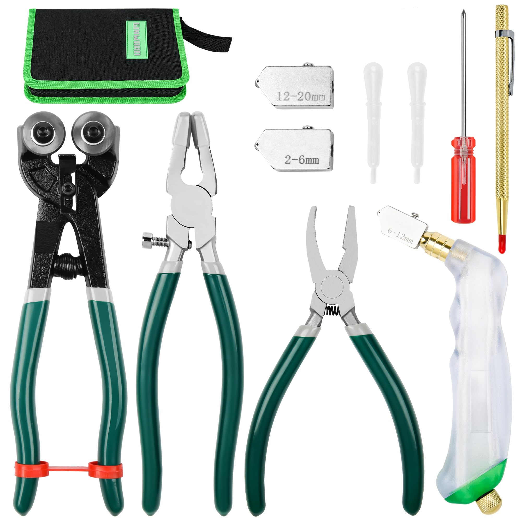 Ginword 10-piece heavy-duty glass cutters kit for precise, clean cuts in crafts.