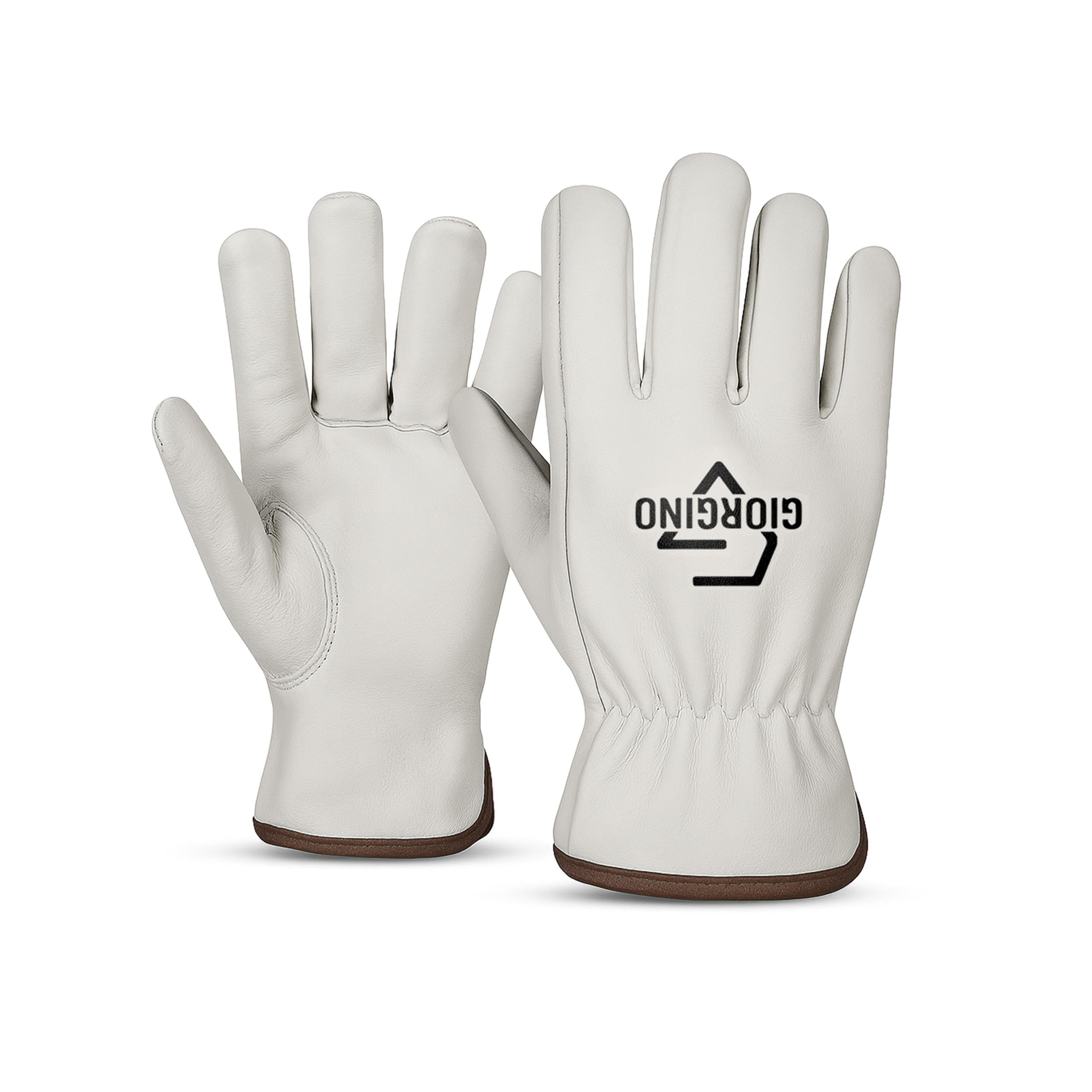 Giorgino leather work gloves cowhide-texture highlighting rugged construction.