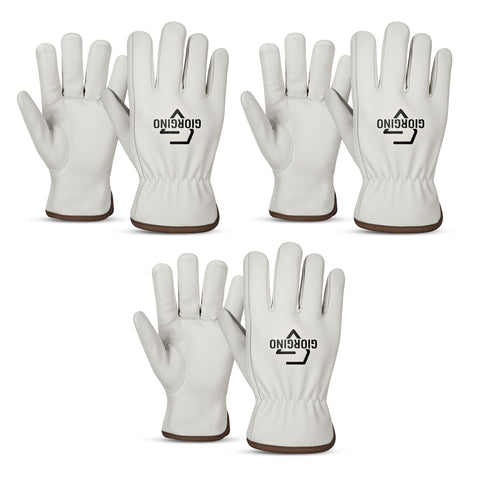 Giorgino leather work gloves pack 3 showing durable cowhide for heavy-duty tasks.