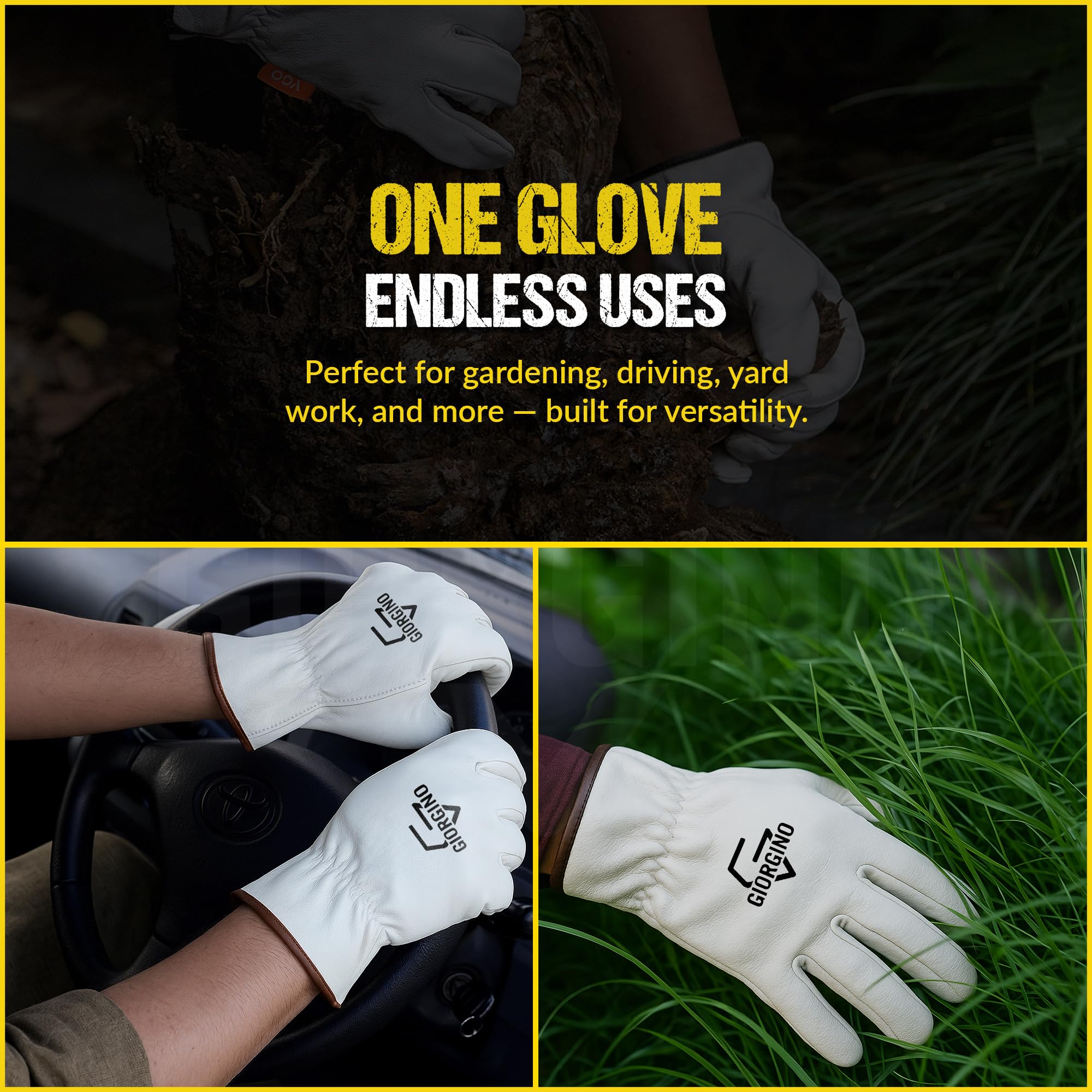 Giorgino leather work gloves secure-cuff ensuring snug fit during tasks.