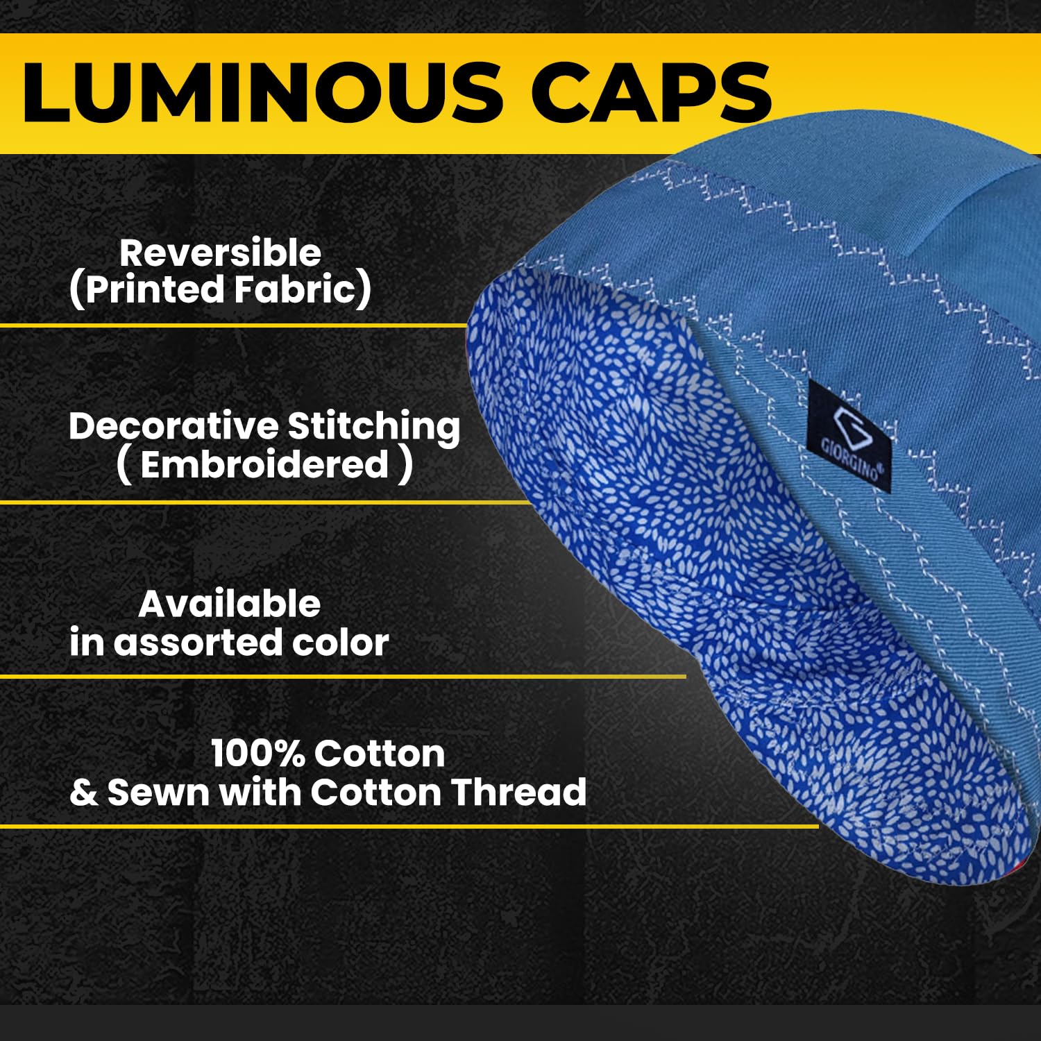Giorgino welding cap with reversible brim for adaptable headwear.