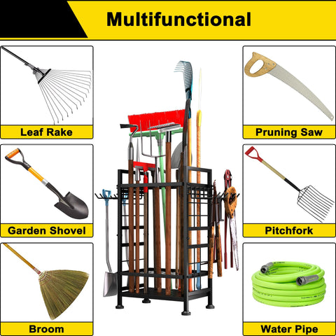 GIOTORENT easy-to-assemble garden tool rack speeds setup.