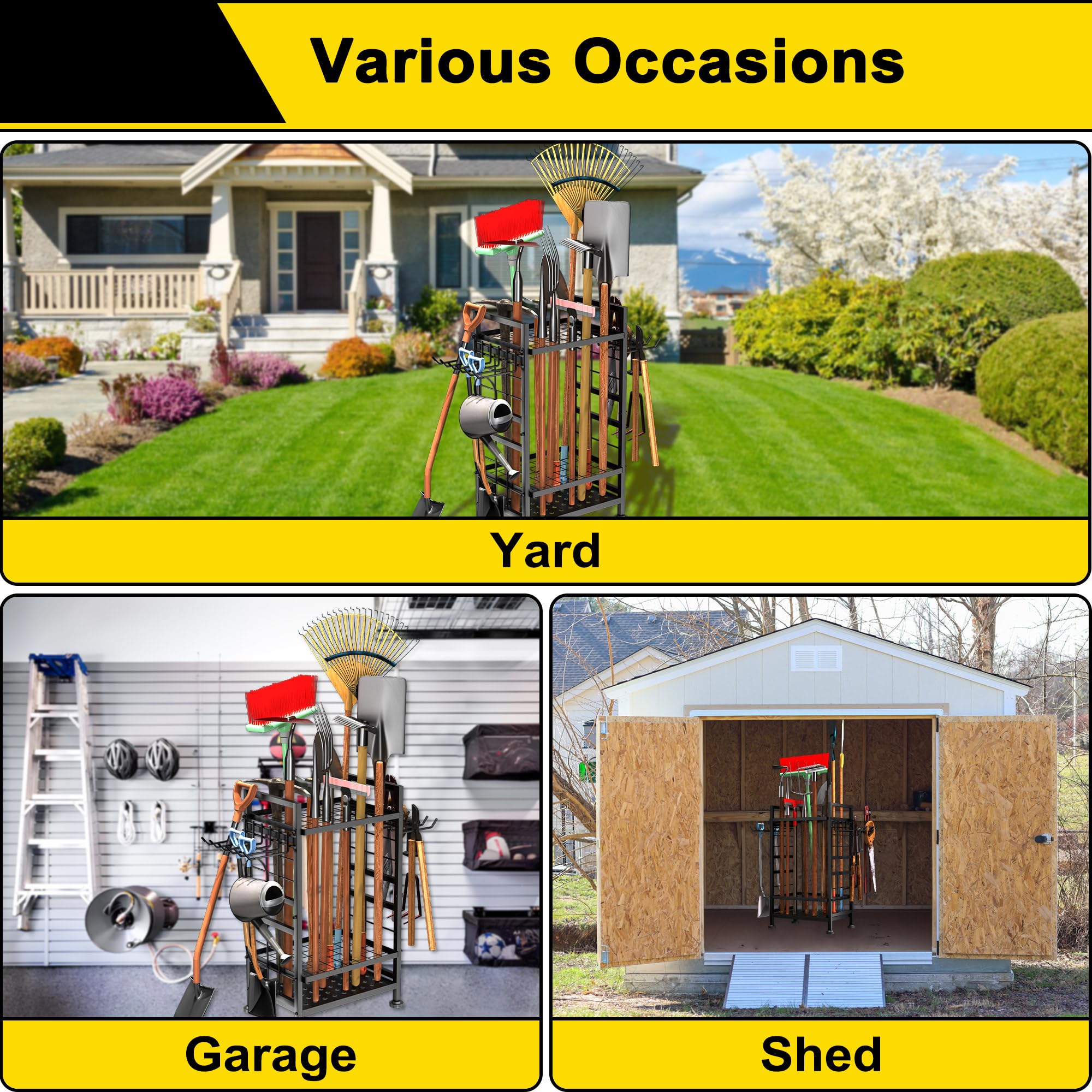 GIOTORENT indoor-outdoor rack blends with garage shed patio.