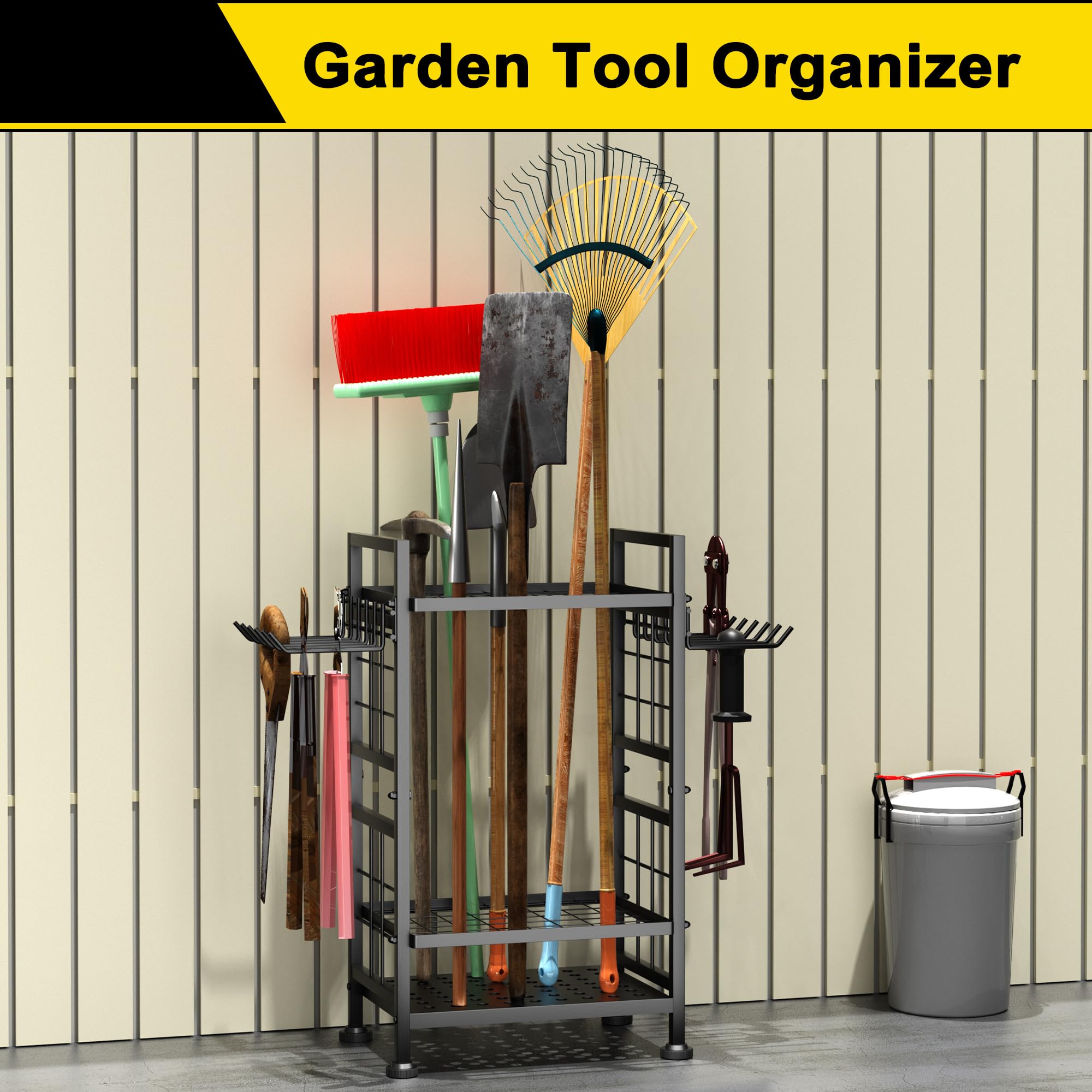 GIOTORENT steel garage tool storage rack sturdy for indoor or outdoor use.