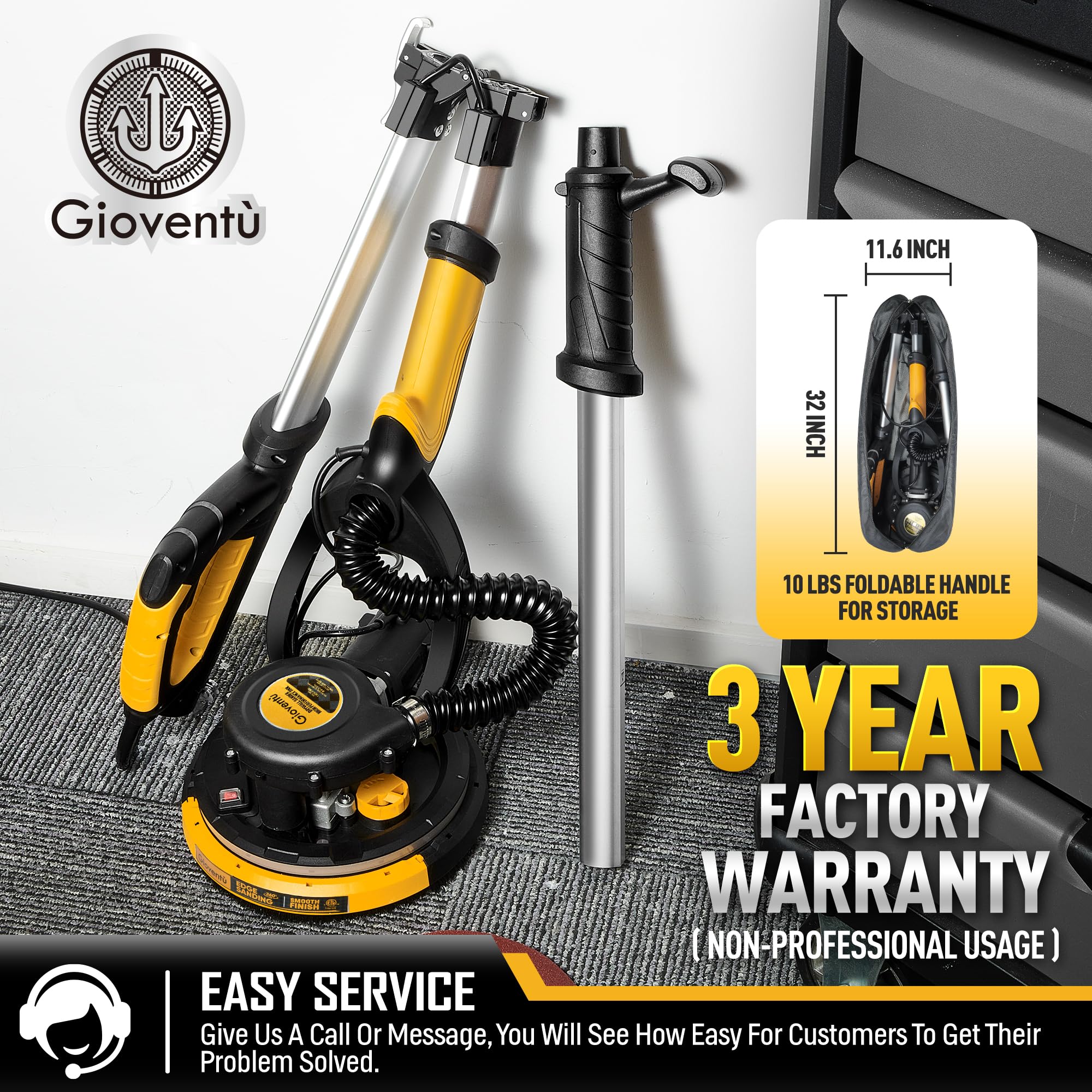 Gioventù extendable rod and LED lighting illuminate high areas for precise work.