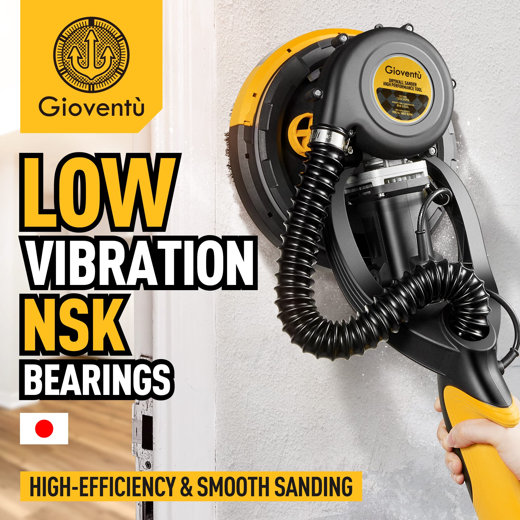 Gioventù sander floating head 360° reaches corners effortlessly during ceilings work.