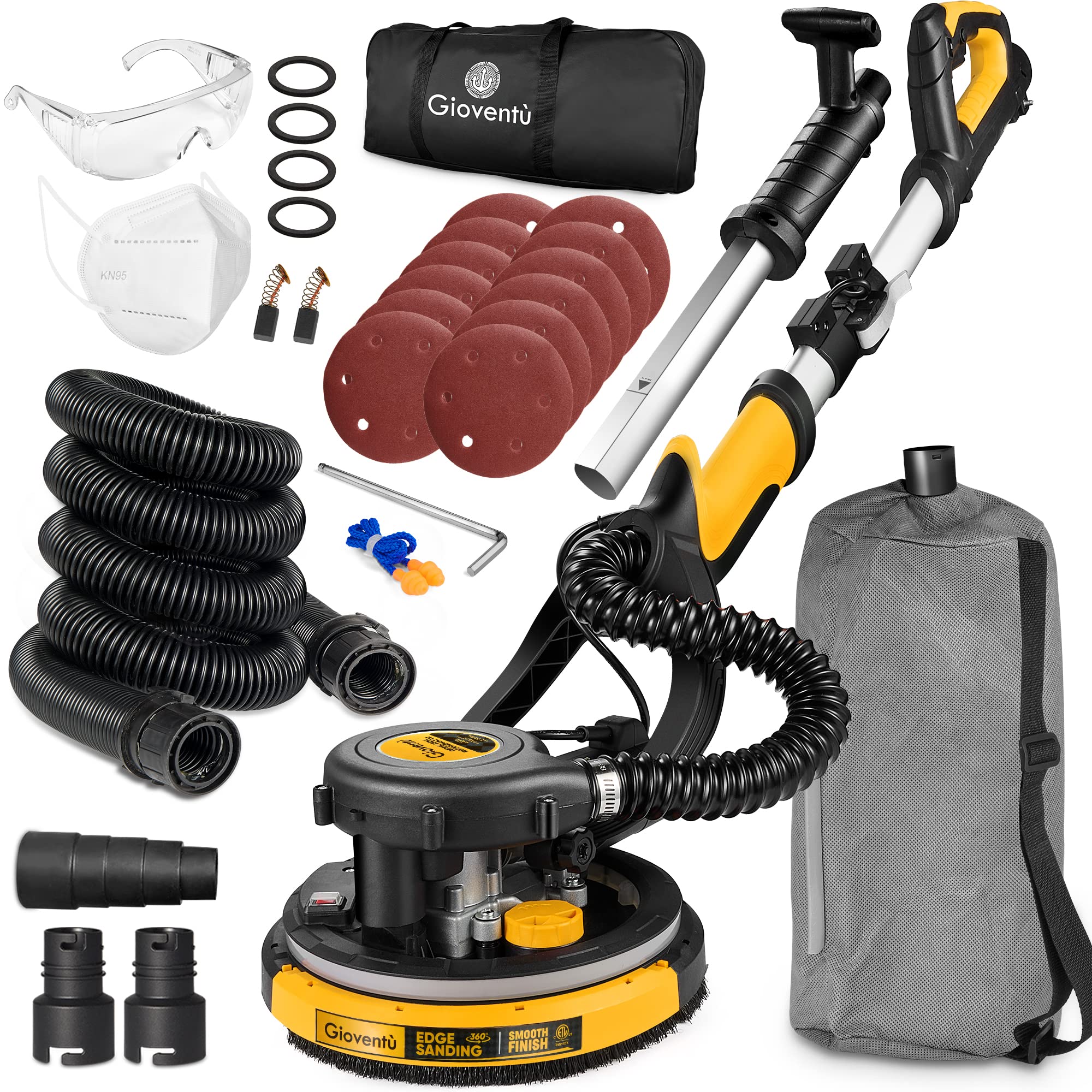 Gioventù drywall sander with vacuum attachment for cleaner dust control on job sites.