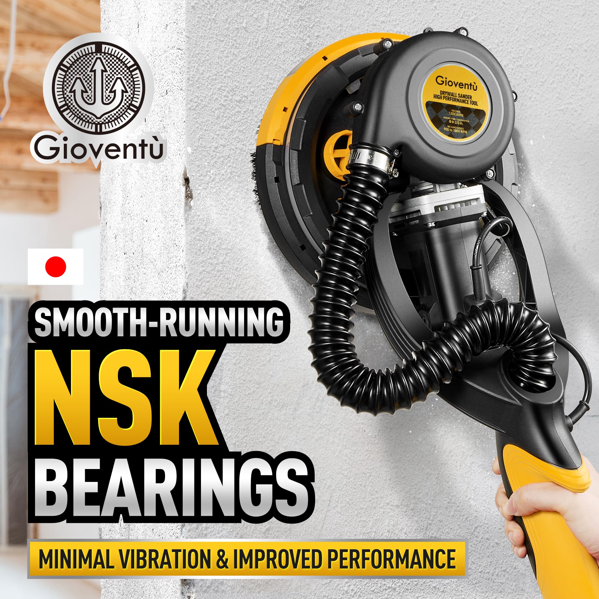 Gioventù sander shows vacuum attachment for cleaner sanding.