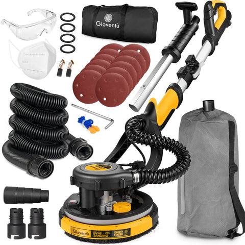 Gioventù drywall sander with vacuum attachment for cleaner dust control on job sites.