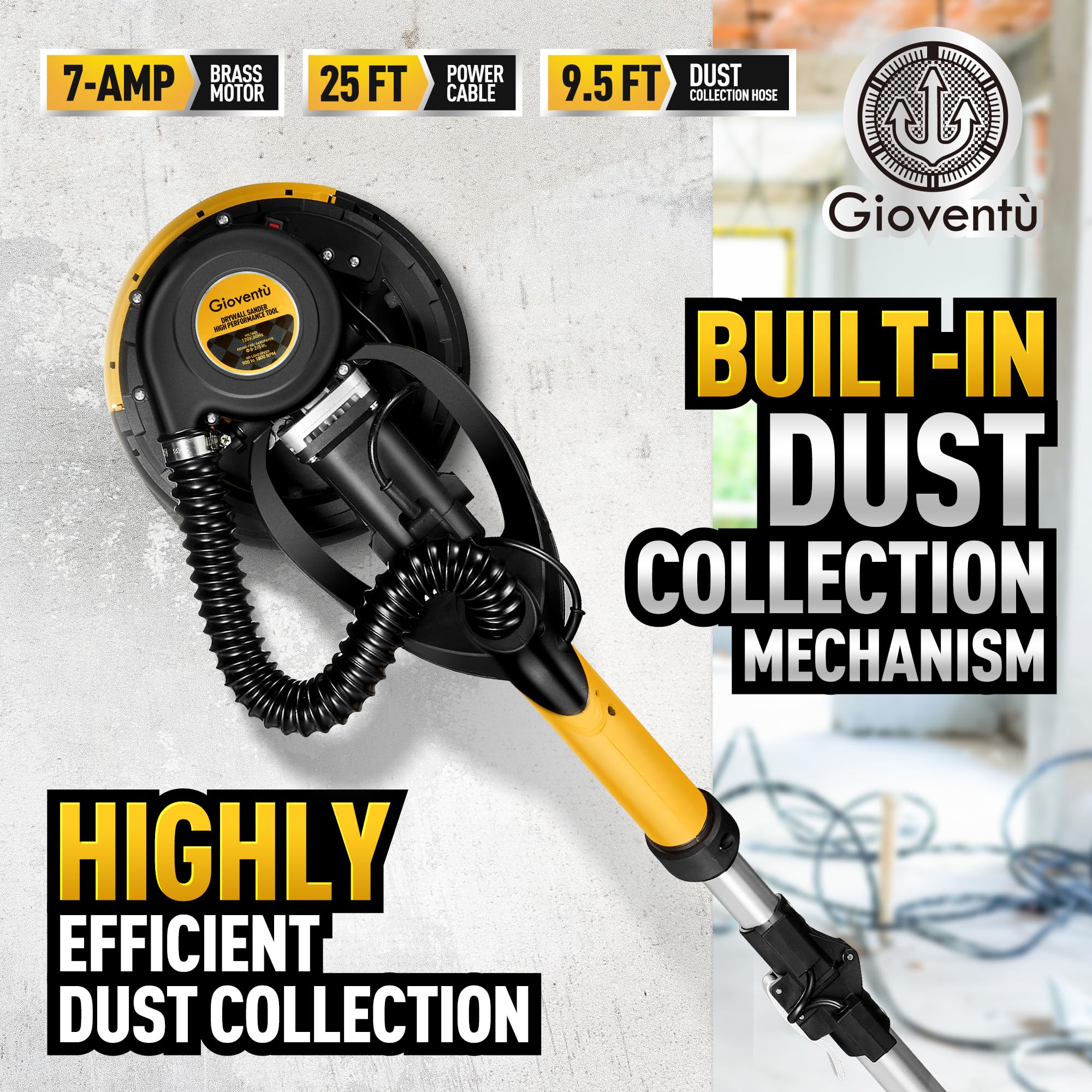Gioventù vertical fixture design stabilizes sanding on ceilings.