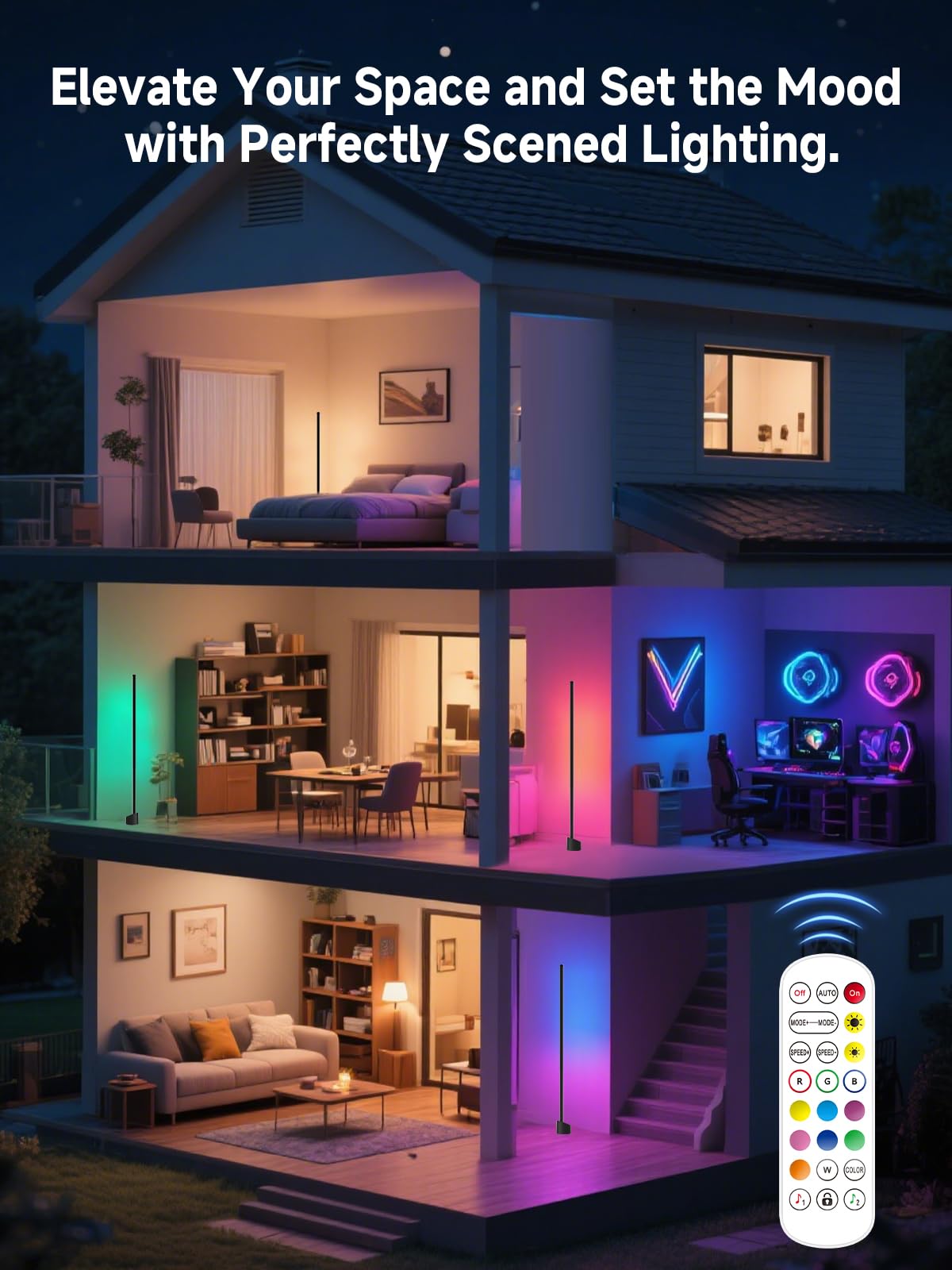 GIPOYENT music-sync feature syncs colors with music for immersive scenes.