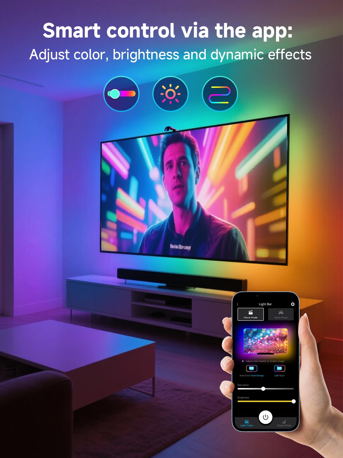 GIPOYENT app-controlled backlights with brightness and color options