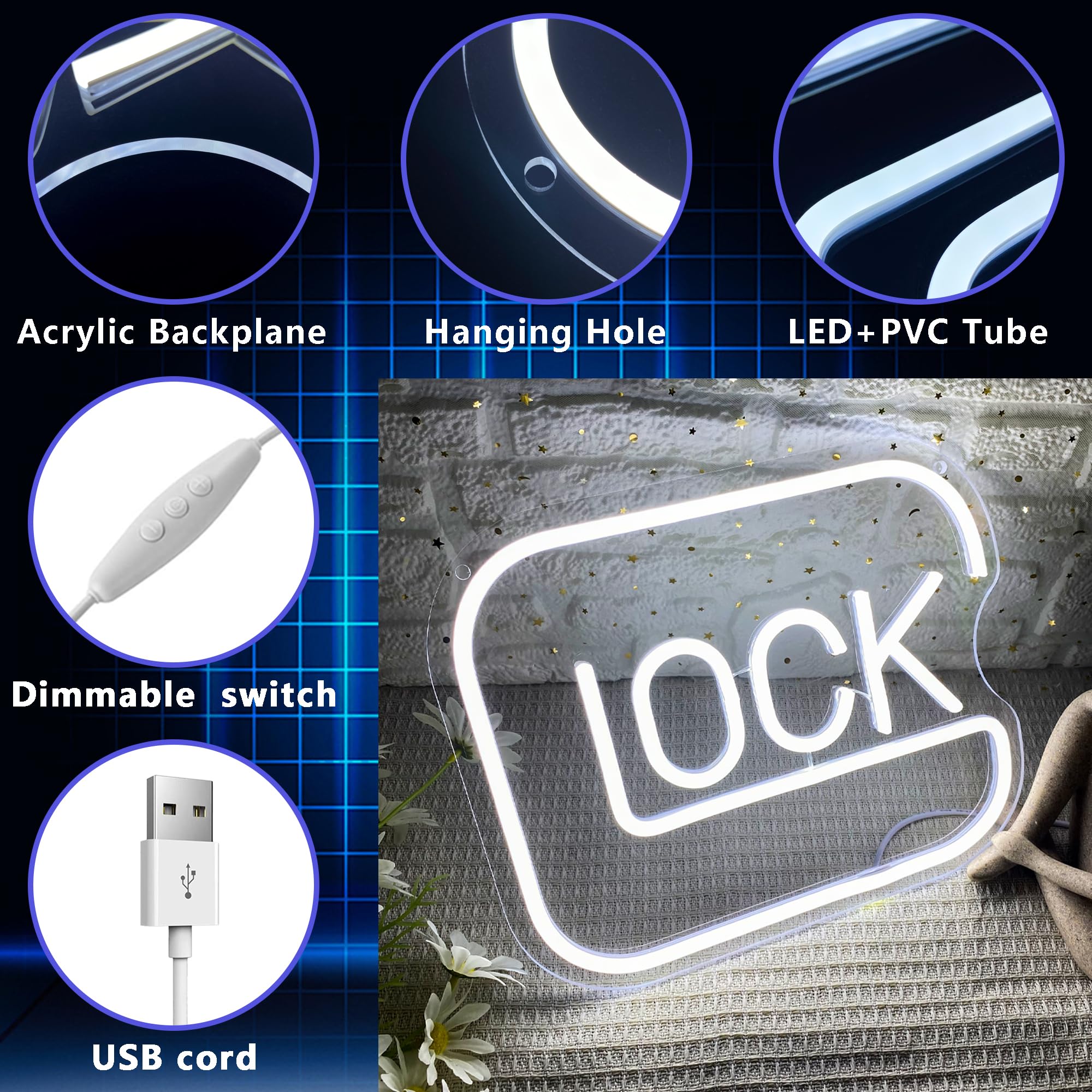 Gippro Lock Neon Sign compact 9.8 by 11.8 inches