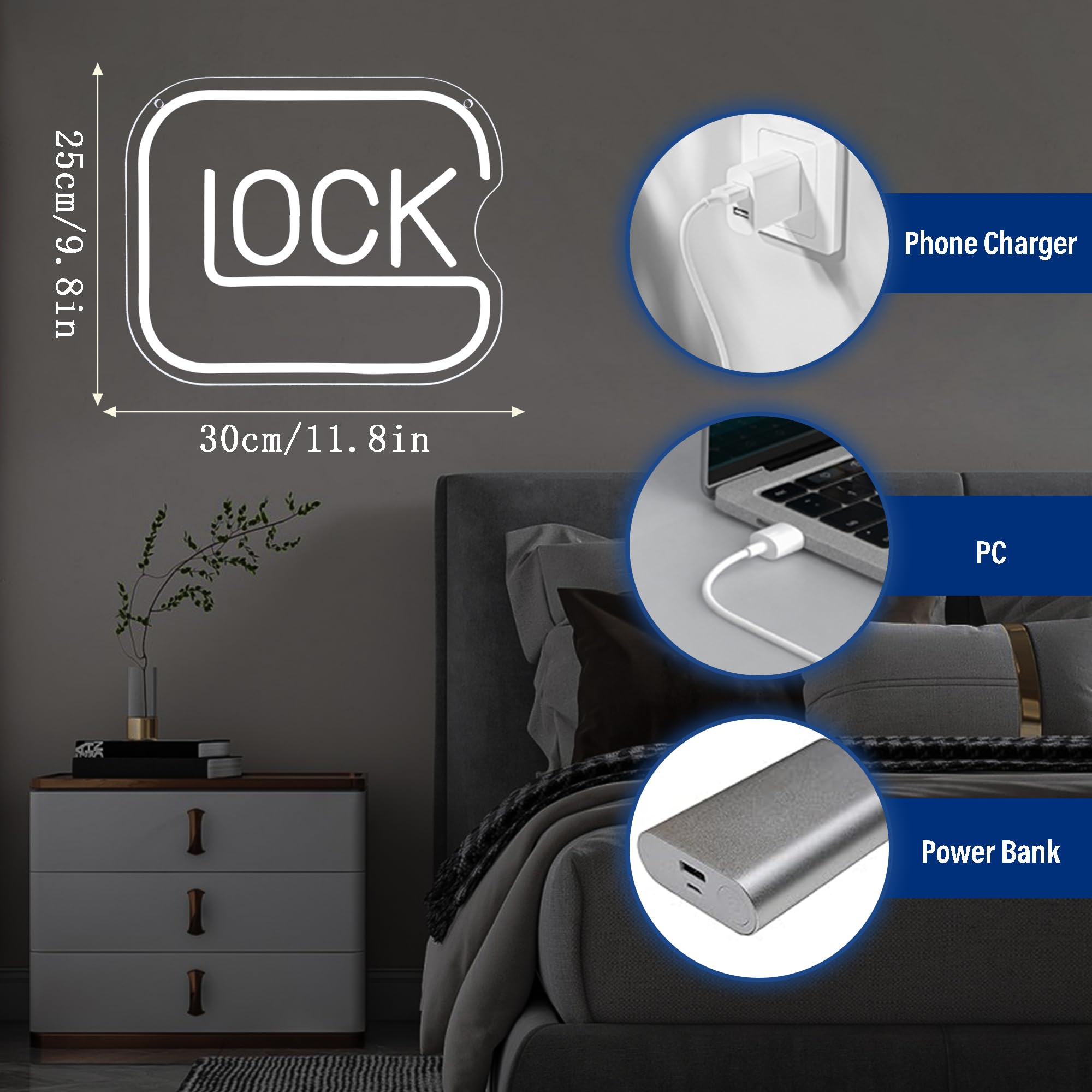 Gippro Lock Neon Sign pre-drilled holes enable easy hanging