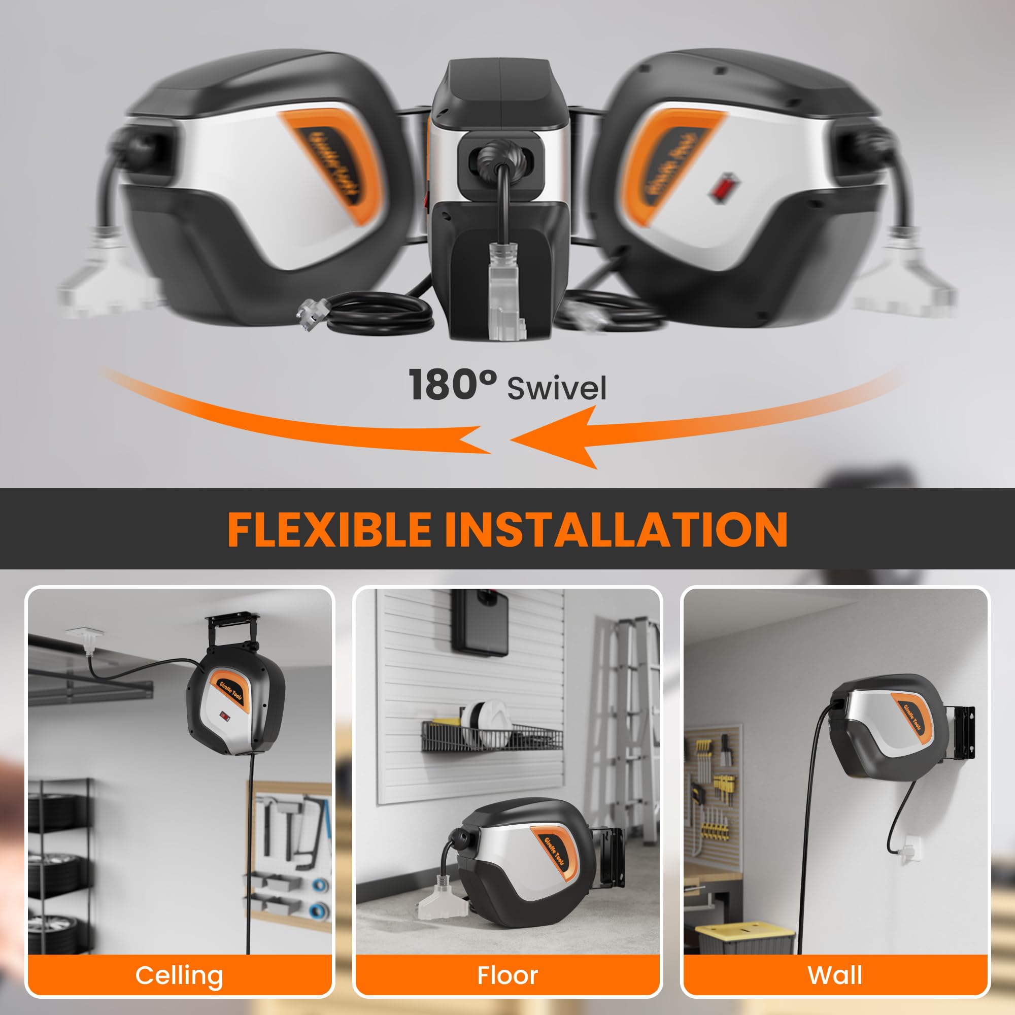 Giraffe Tools lighted triple-tap outlet enhances visibility in the workspace.