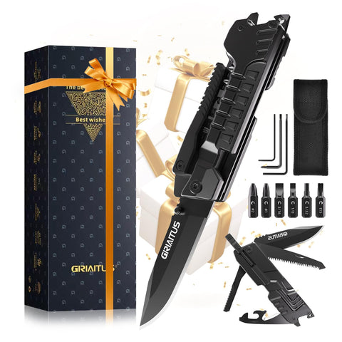 GIRIAITUS 17-in-1 multitool in nylon sheath for outdoor adventures.