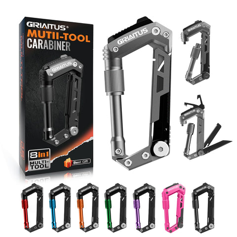 GIRIAITUS carabiner multitool with knife for camping and everyday tasks.