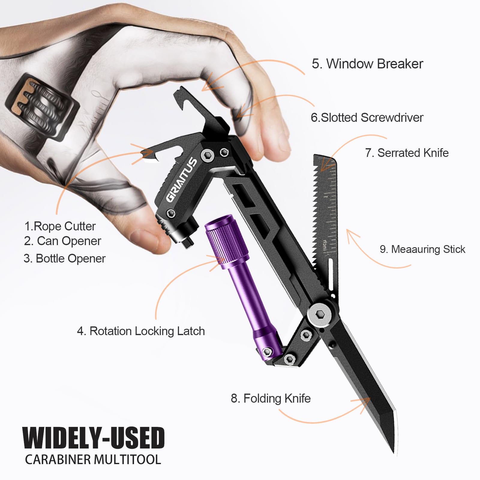 GIRIAITUS purple multitool knife with serrated edge for versatile cutting