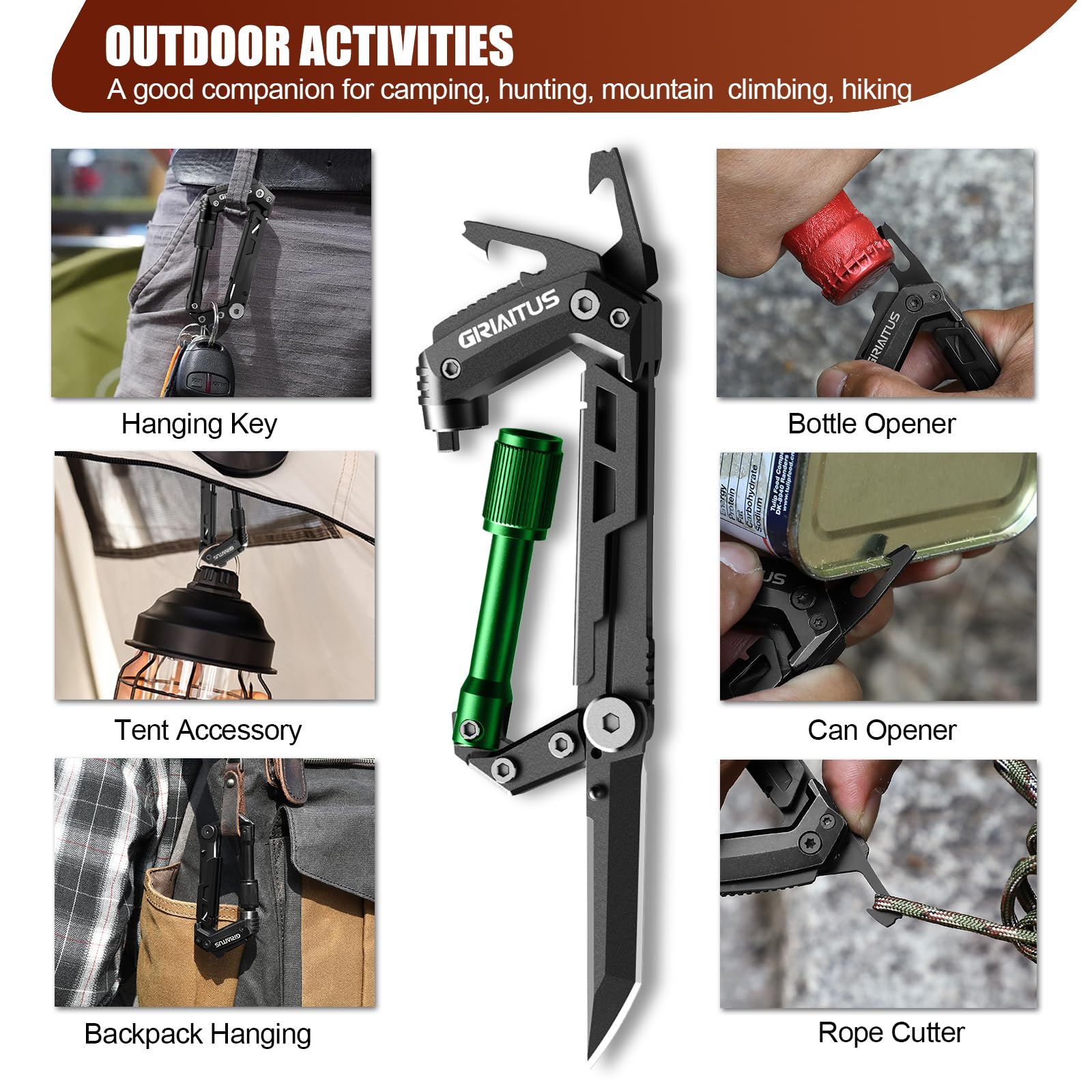 GIRIAITUS carabiner multitool ruler helps measure items on camping trips.