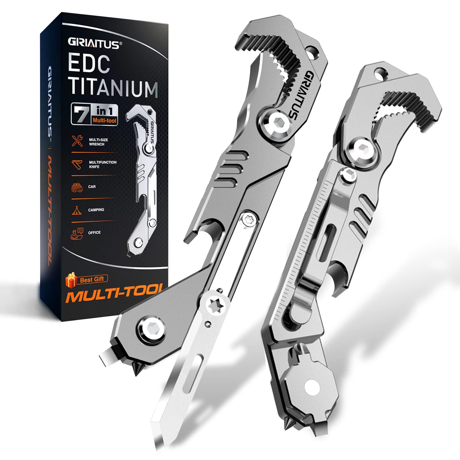 GIRIAITUS EDC Multitool front view shows compact all-in-one design for everyday carry.