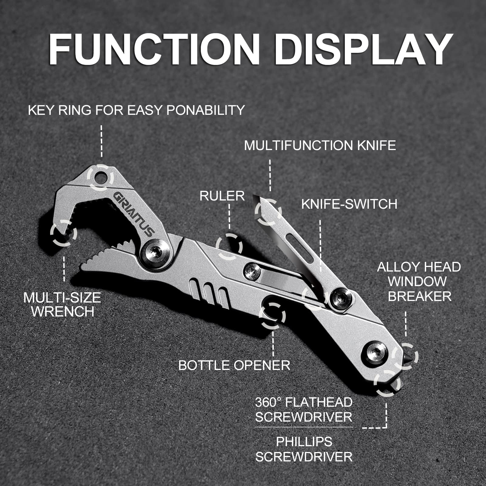 GIRIAITUS EDC Multitool wrench with multiple sizes supports quick adjustments.