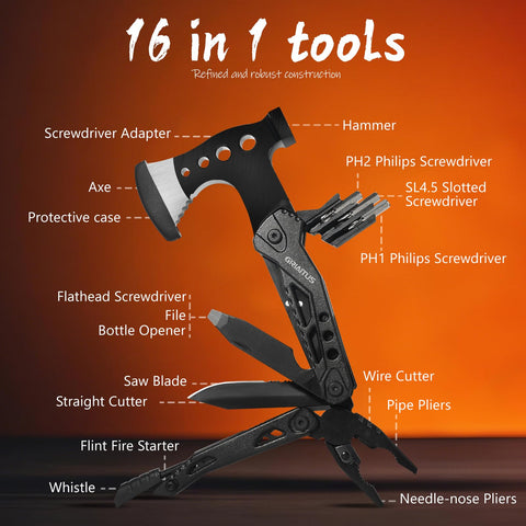 GIRIAITUS 16-in-1 multitool kit ready for hiking and emergencies