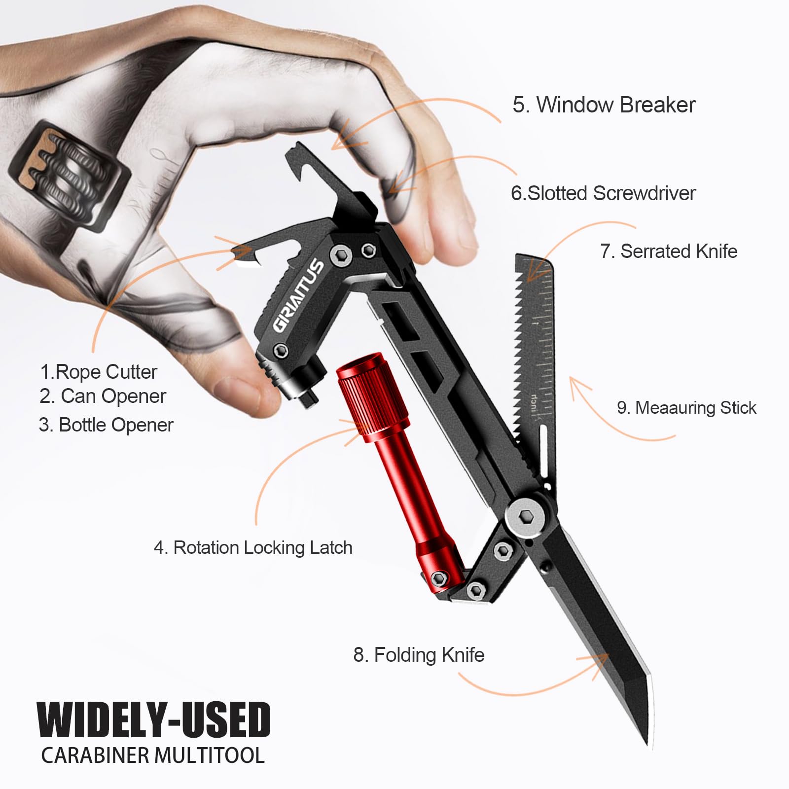 GIRIAITUS pocket knife serrated blade for trail cutting.