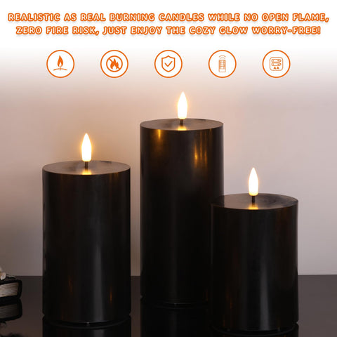 Girimax black pillar candle 4-inch height offers compact tabletop accent.