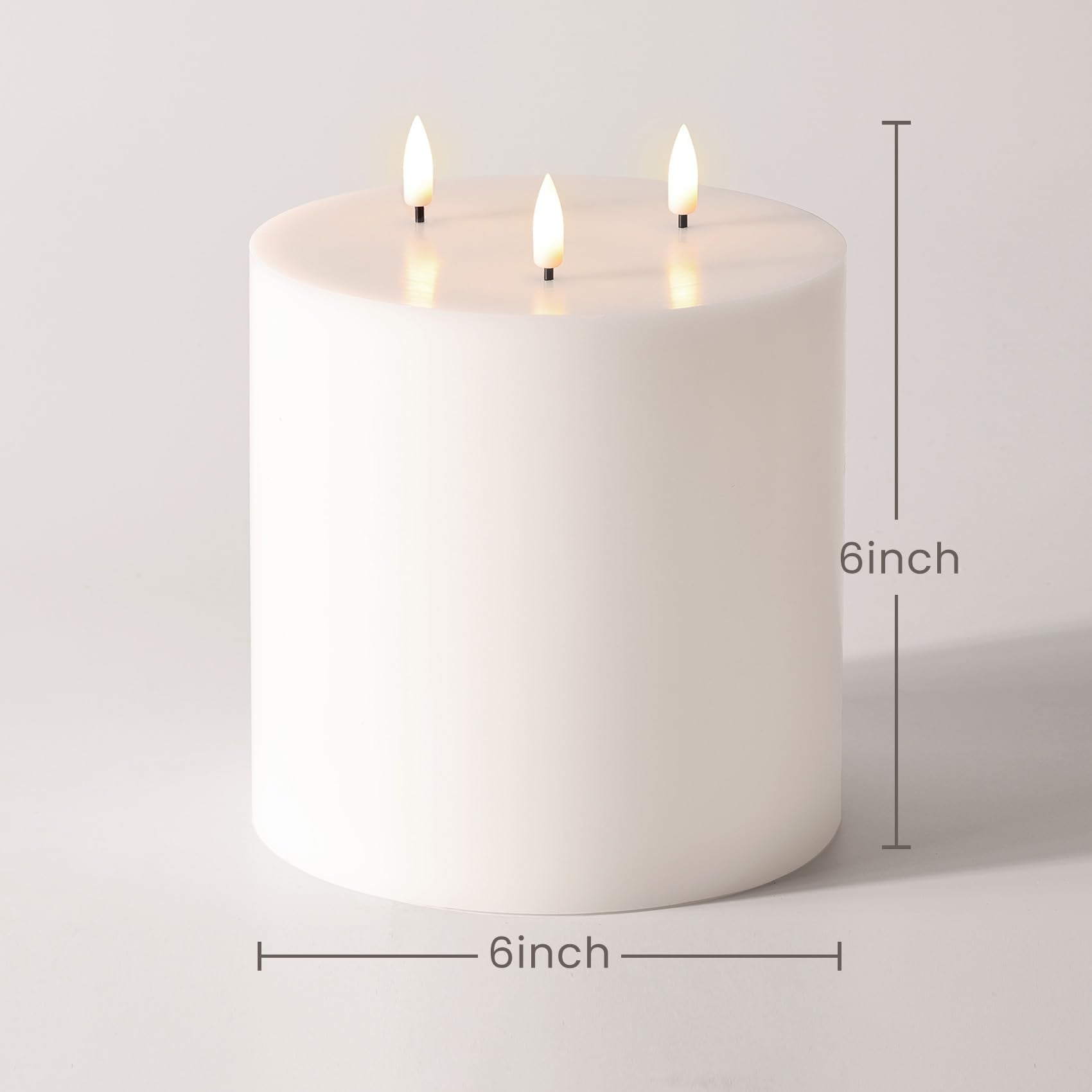 Girimax giant LED pillar candle 6x6 inch for warm living room decor.