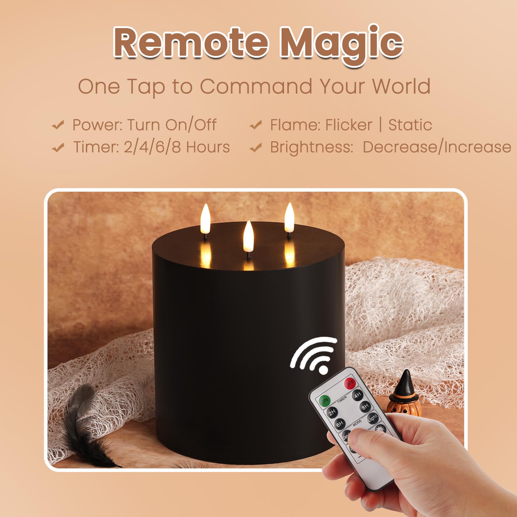 Girimax large black candle decor adds dramatic ambiance to any room.