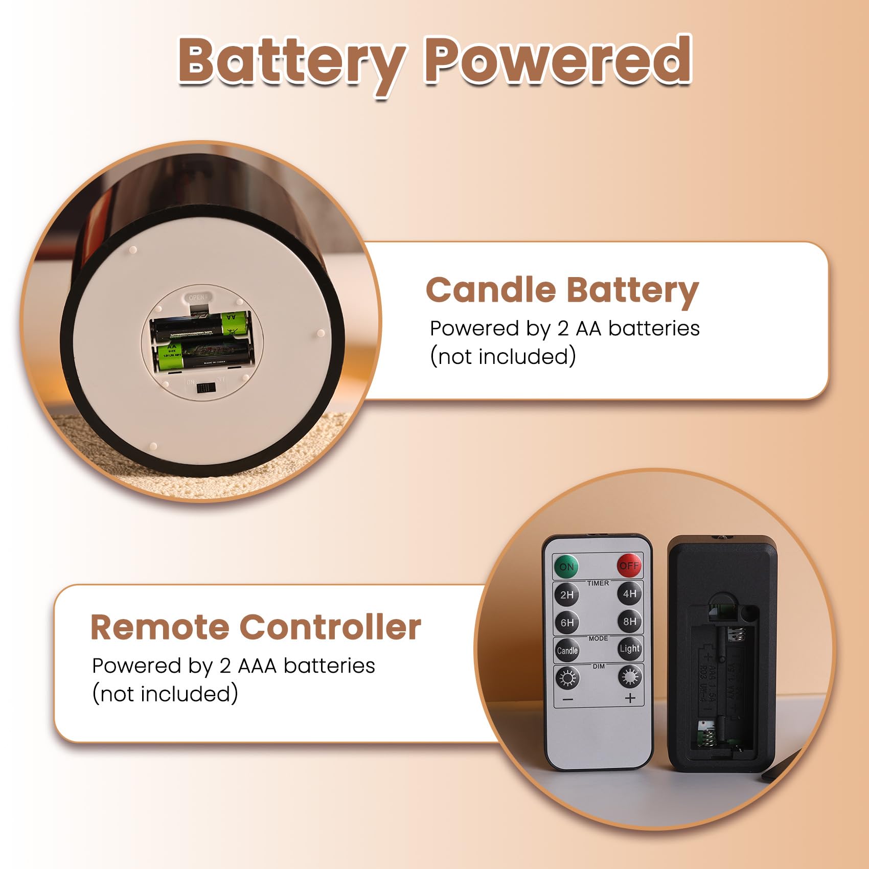 Girimax long-battery-life candle powered by two AA batteries for extended use.