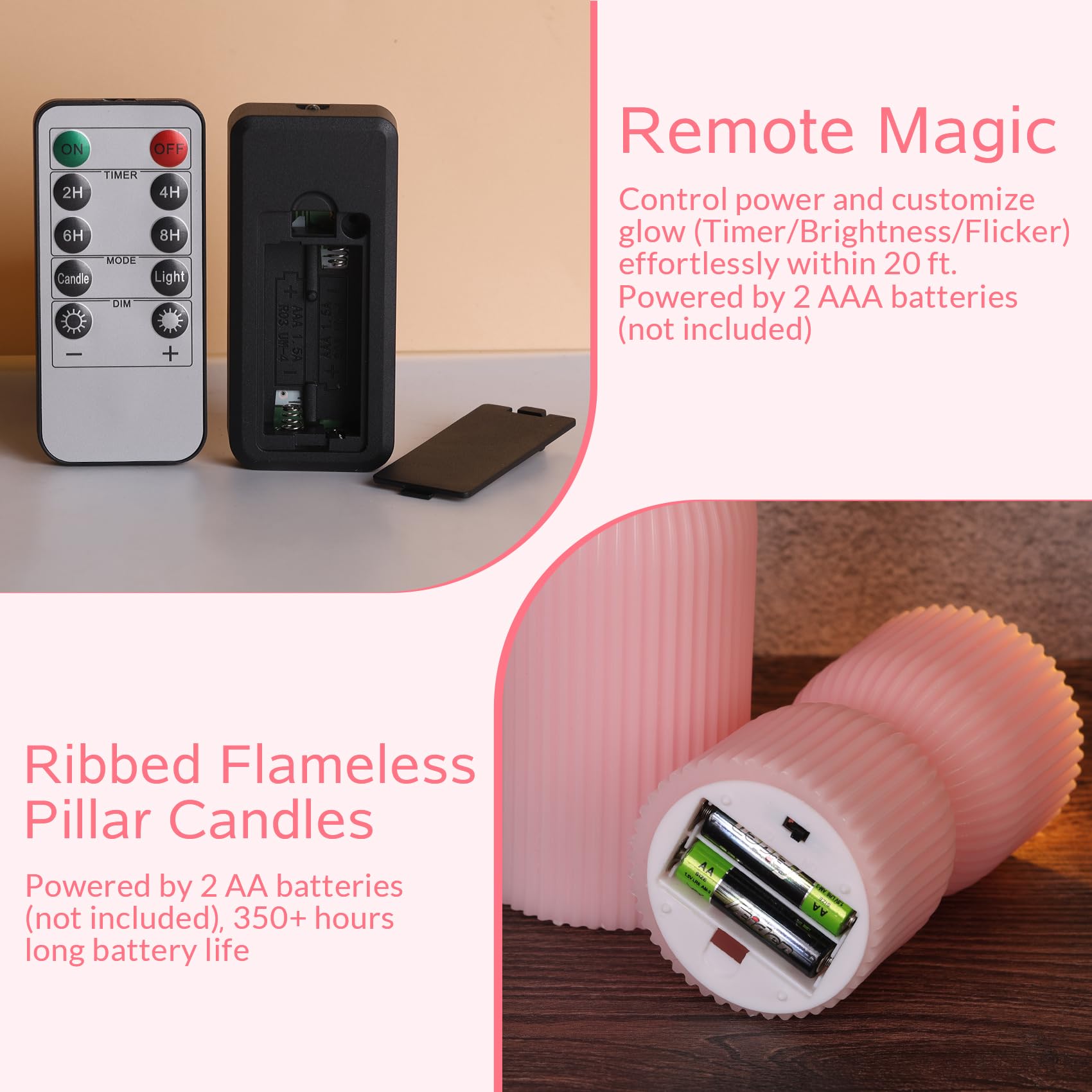 Girimax pink ribbed candle on dining table creating warm, flickering atmosphere