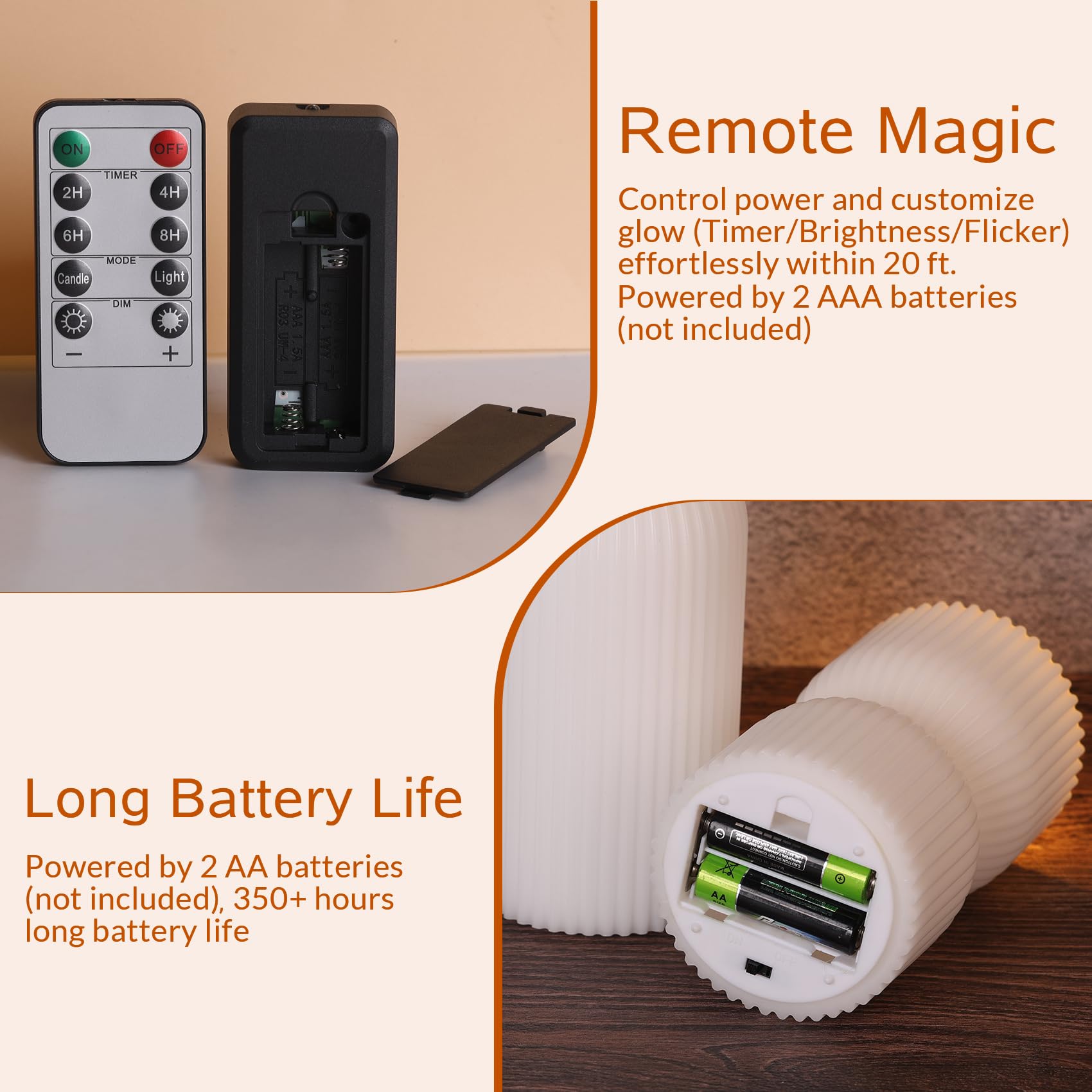 Girimax timer-enabled candles showing 2, 4, 6, 8 hour options