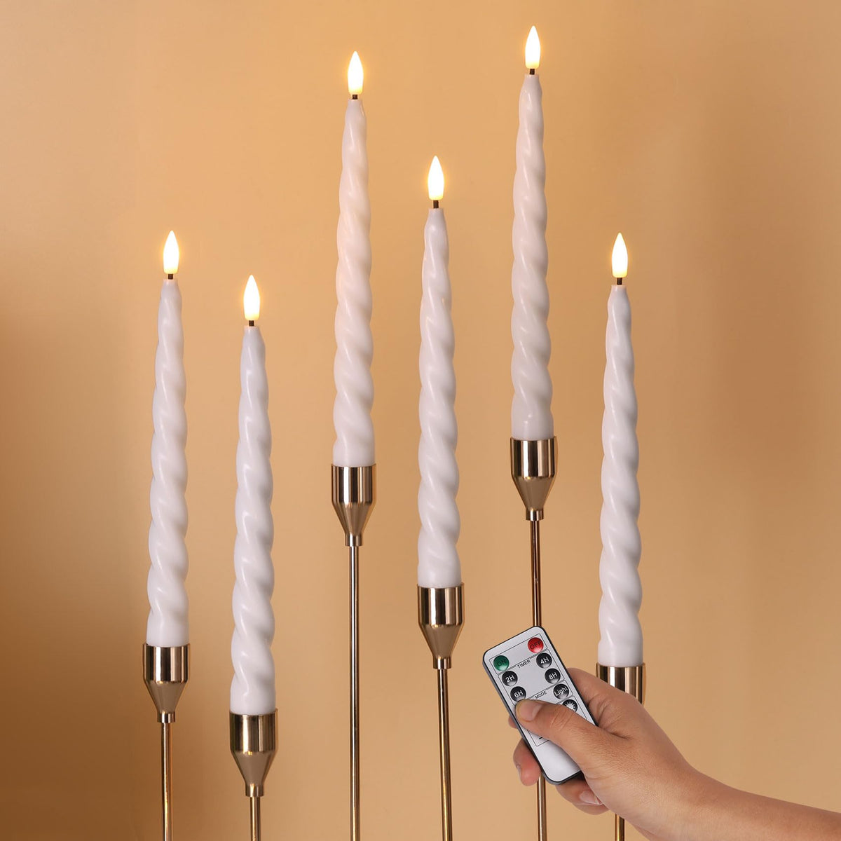 Girimax white flameless taper candles with remote illuminate table ambiance safely