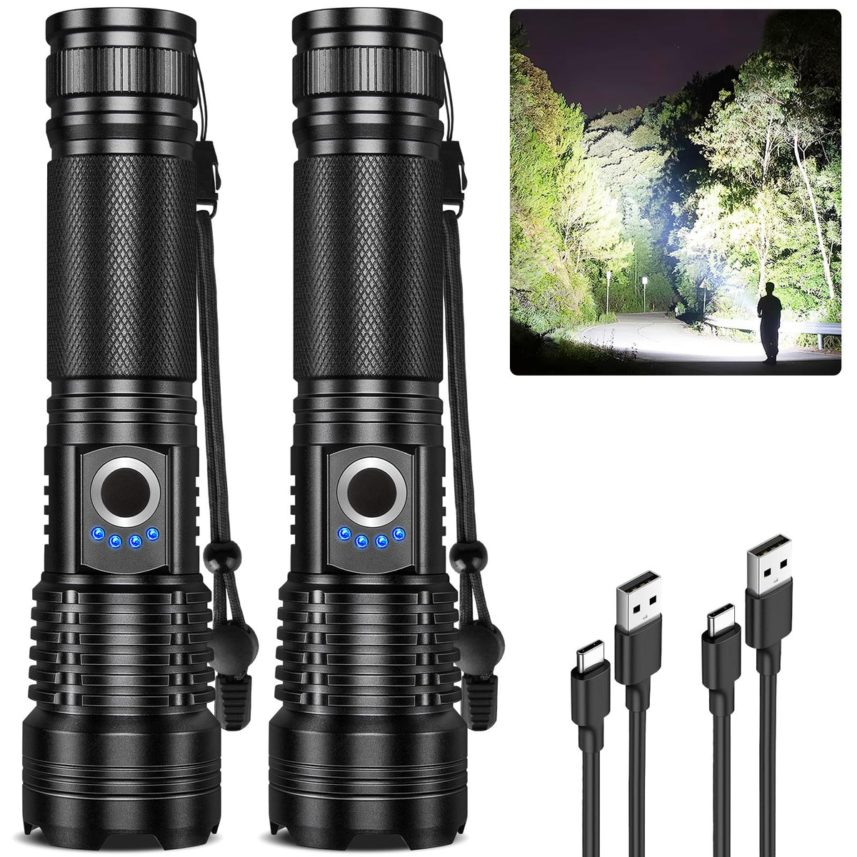 GISAEV flashlight with 99k lumen beam for outdoor visibility and safety.