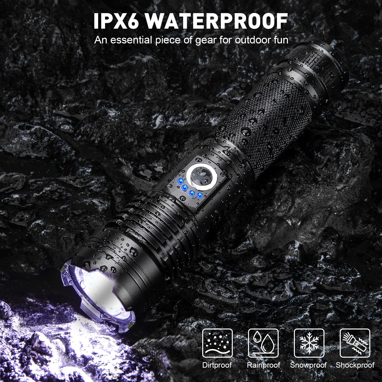 GISAEV rechargeable battery powering a long-lasting flashlight performance.