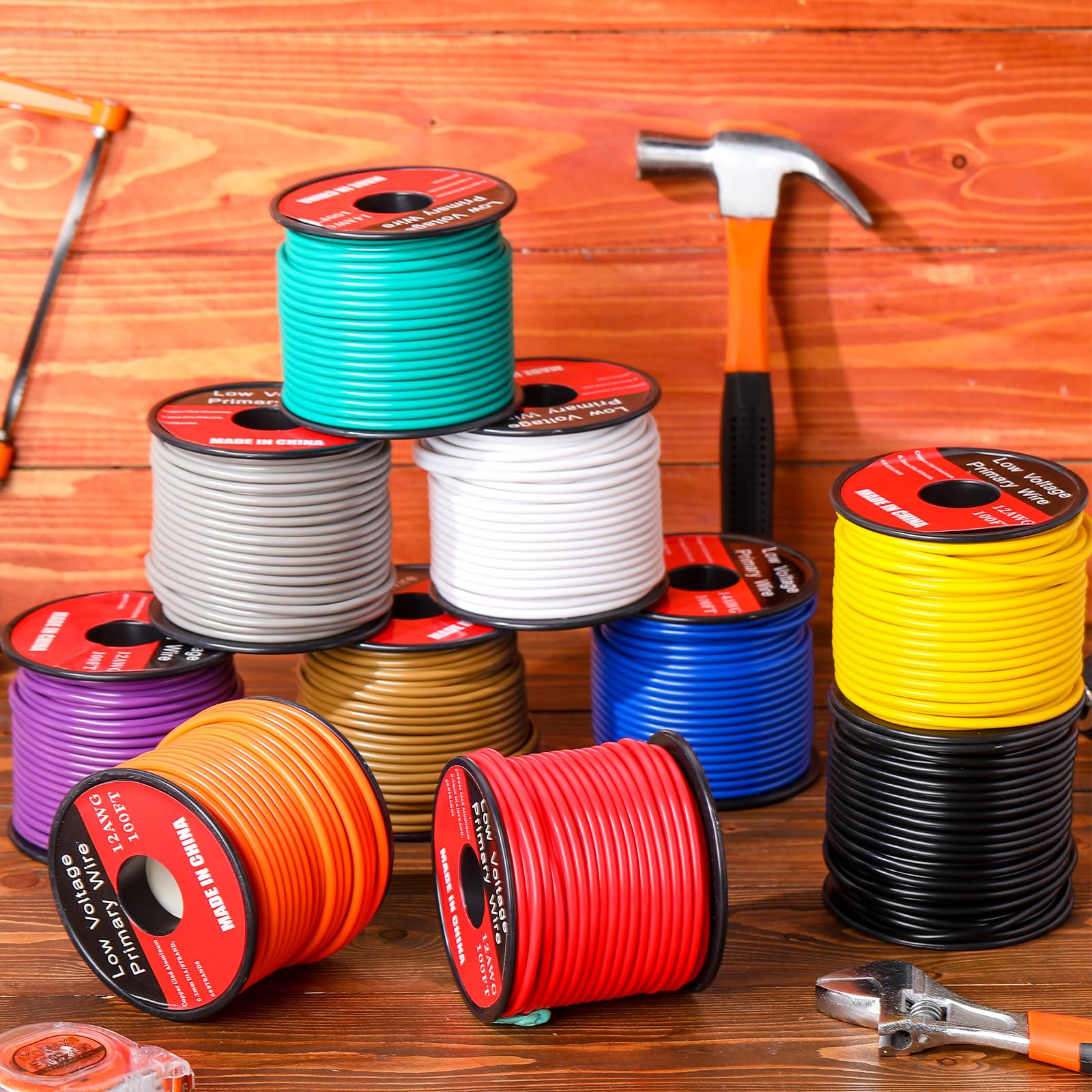 Gisafai 12 gauge orange wire spool for quick installations and signaling