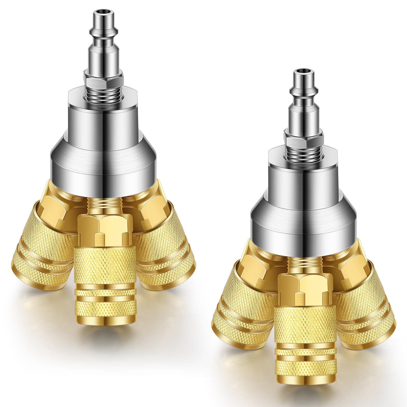 Gisafai 2-pack 3-way air manifold closeup with brass-colored fittings