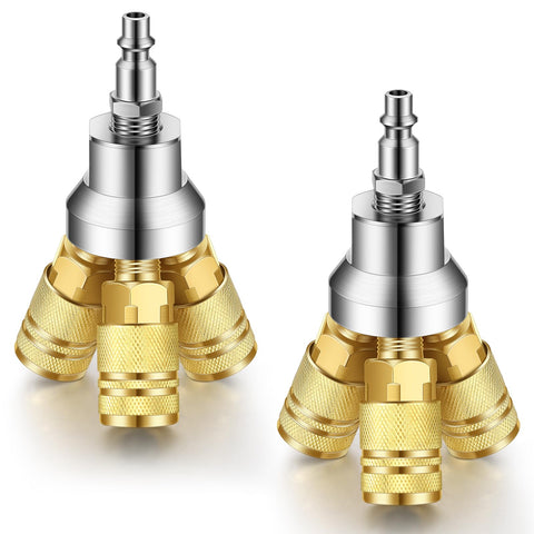 Gisafai 2-pack 3-way air manifold closeup with brass-colored fittings