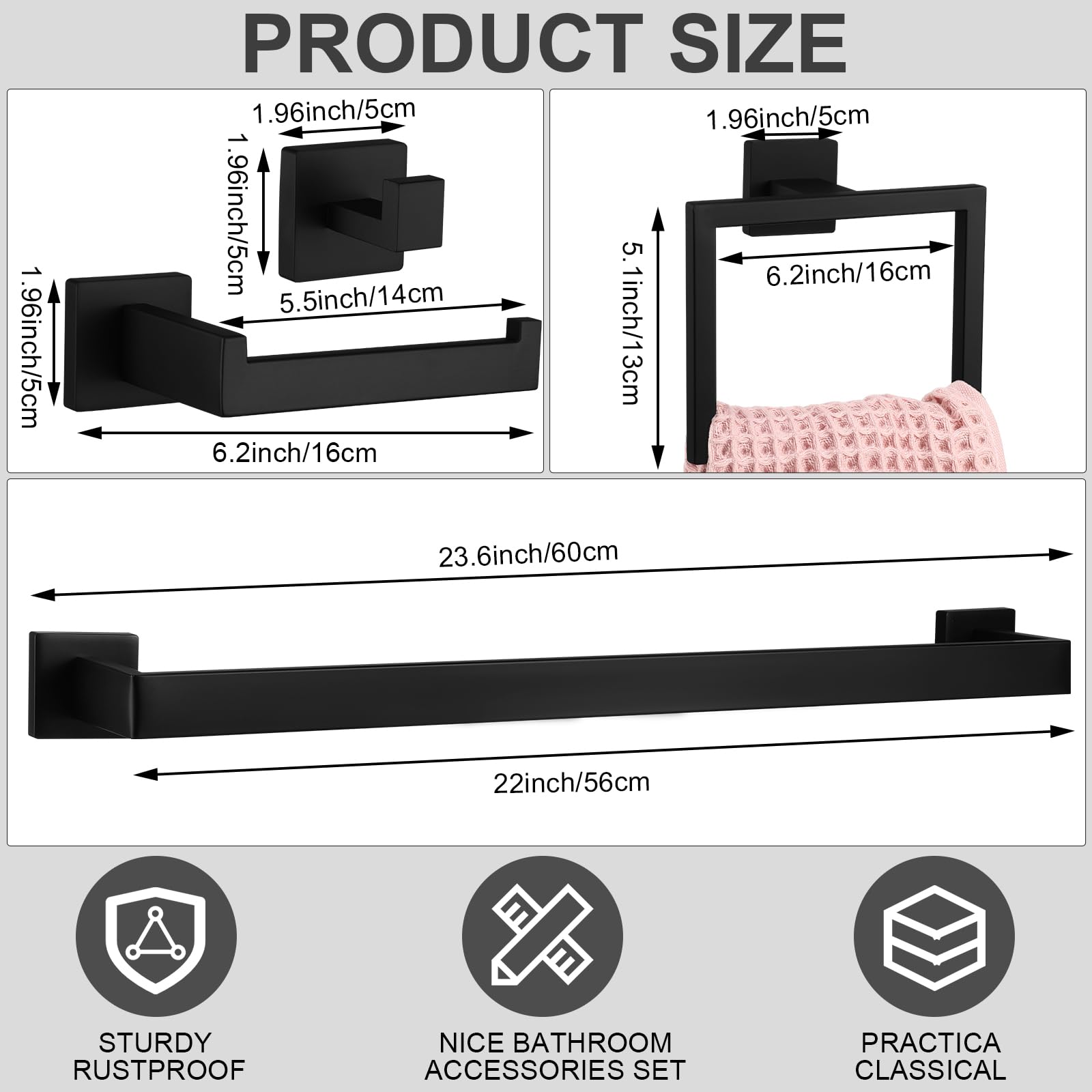 Gisafai black towel ring, modern design keeps towels tidy