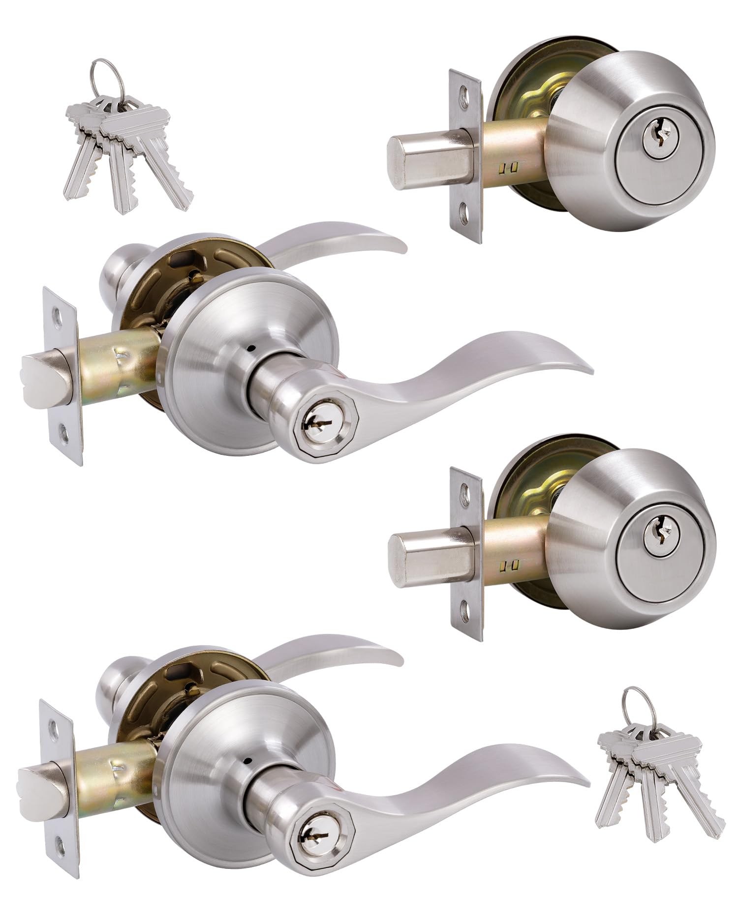GITRANG keyed-alike front door lever pair with secure exterior entry