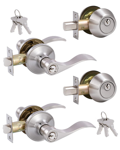 GITRANG keyed-alike front door lever pair with secure exterior entry