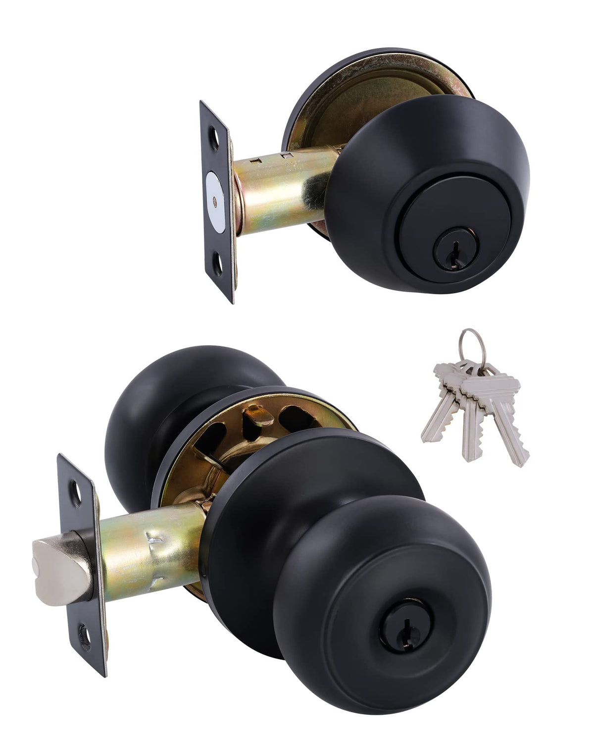 GITRANG knob and deadbolt assembly in matte black for secure entry.