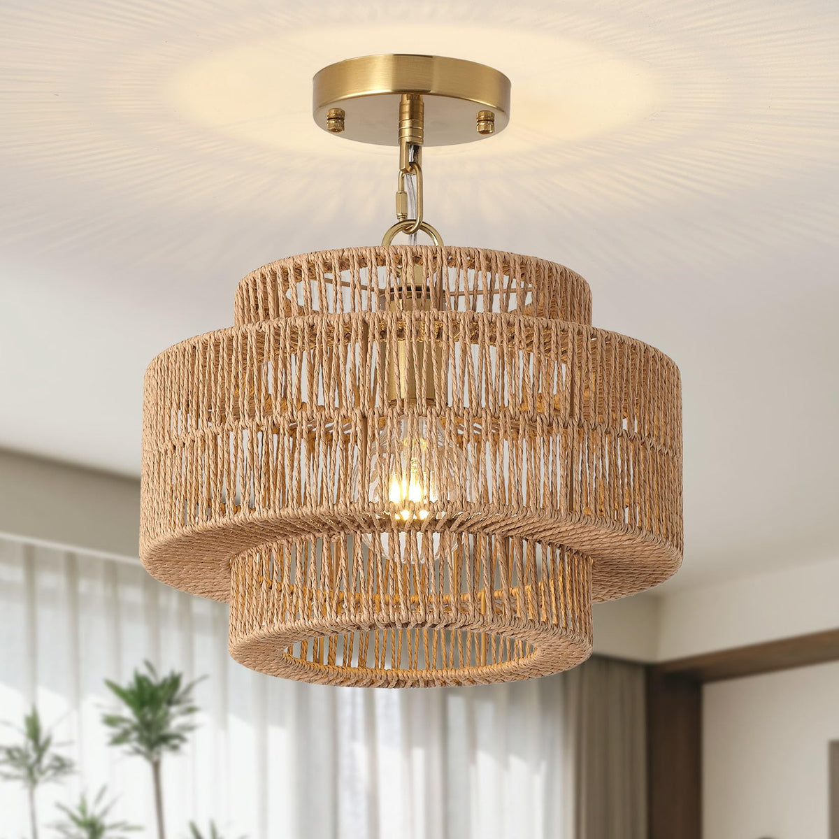 Giutna 12.4-inch hand-woven rattan chandelier adds warm boho charm to dining space