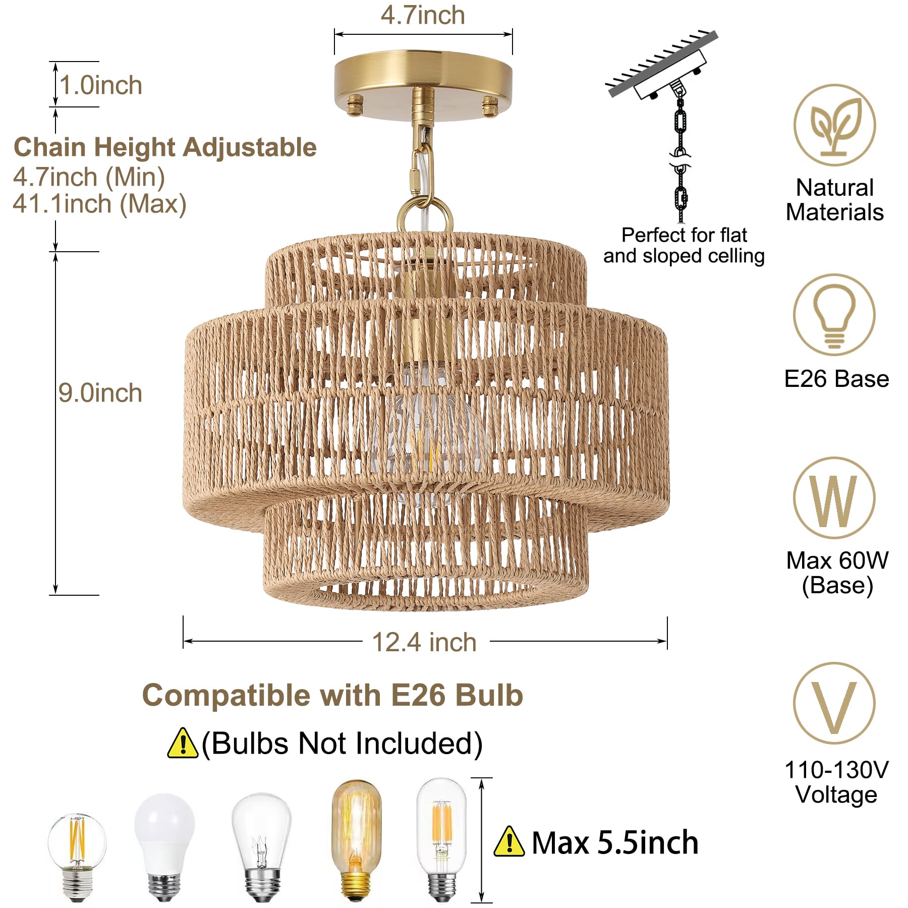 Giutna boho 3-tier rattan lampshade creates layered light in living areas