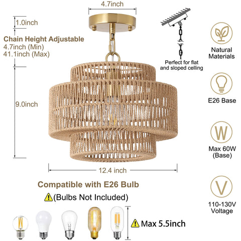 Giutna boho 3-tier rattan lampshade creates layered light in living areas
