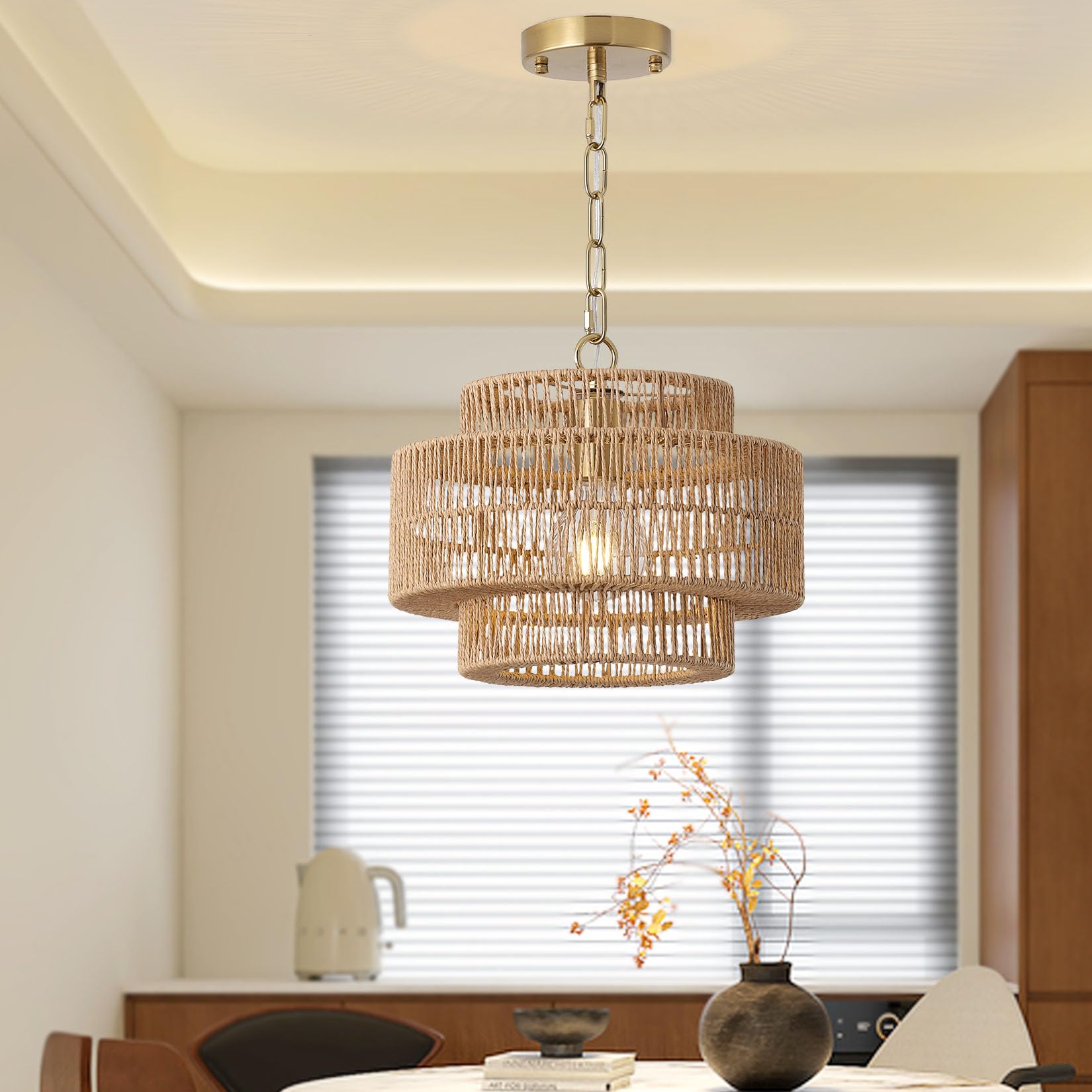 Giutna E26 base compatible rattan chandelier supports dimmable bulbs